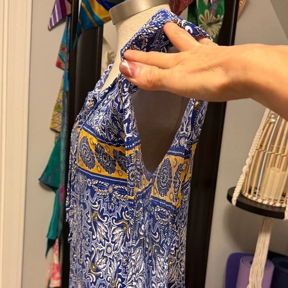 NWOT Loungewear Blue and Gold Patterned Cotton Midi Dress small - Picture 4 of 7